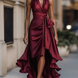 Ruffle Wrap Halter Maxi Dress