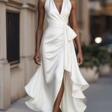 Ruffle Wrap Halter Maxi Dress