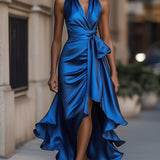Ruffle Wrap Halter Maxi Dress