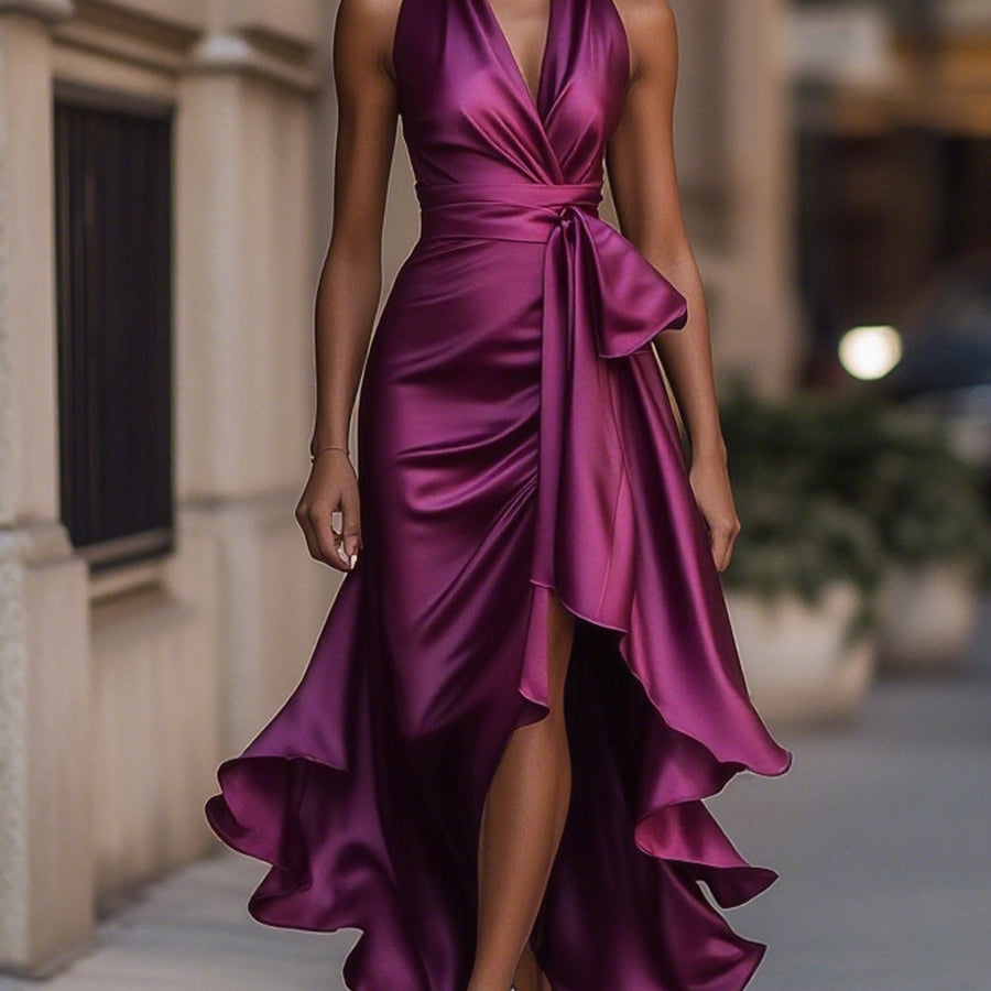 Ruffle Wrap Halter Maxi Dress