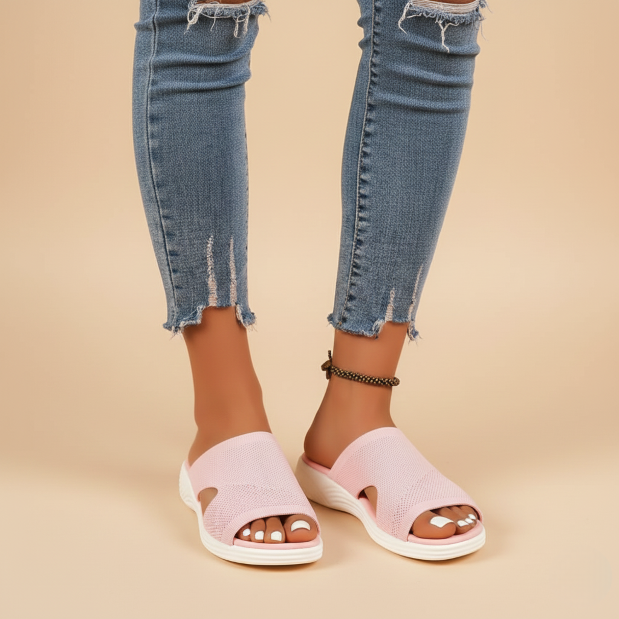 Elastic Cross Strap Slide Sandals