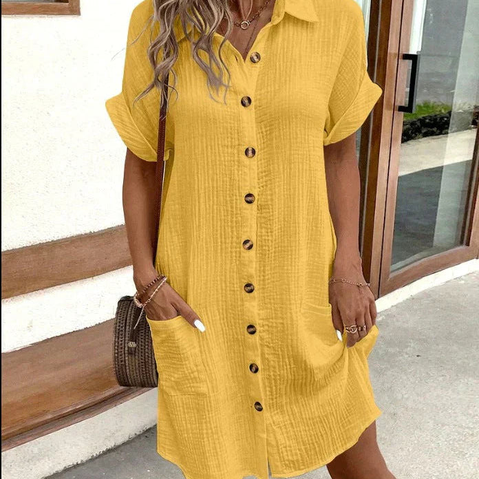 Button Front Linen Blend Shirt Dress