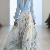 Floral Wrap Bodice Chiffon Maxi Dress