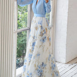Floral Wrap Bodice Chiffon Maxi Dress