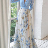 Floral Wrap Bodice Chiffon Maxi Dress