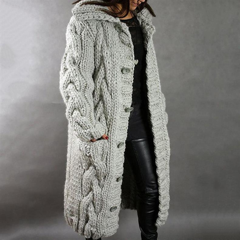 Cable Knit Hooded Longline Cardigan
