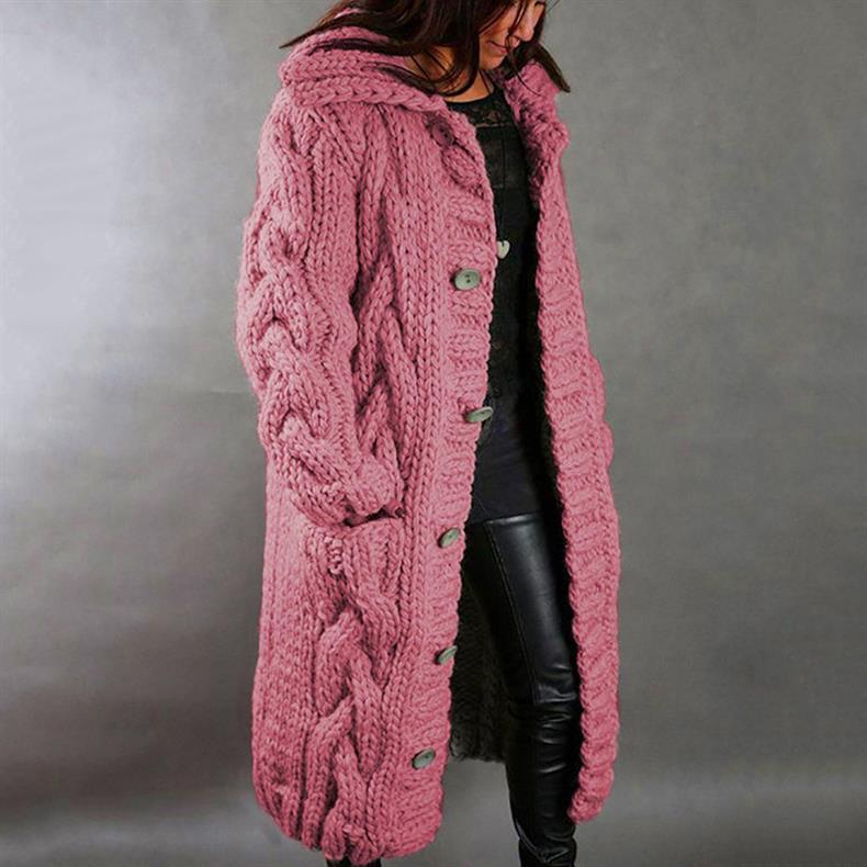 Cable Knit Hooded Longline Cardigan