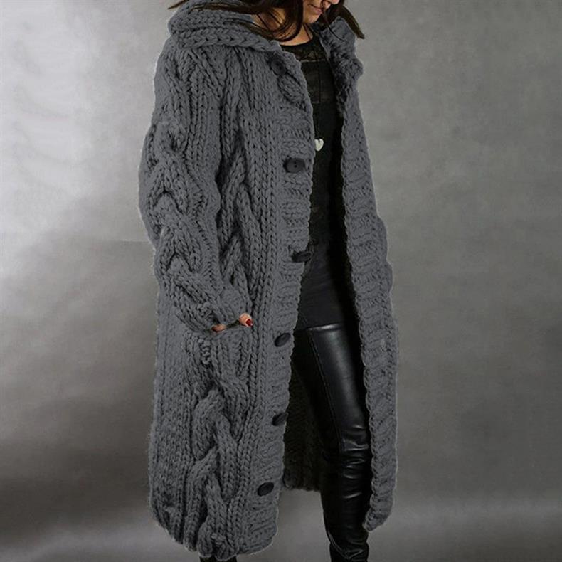 Cable Knit Hooded Longline Cardigan