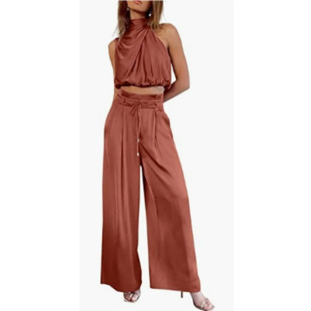 Sleeveless Belted Wide Leg Jumpsuit