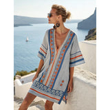 Embroidered V-Neck Beach Cover Up