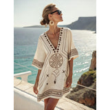 Embroidered V-Neck Beach Cover Up