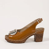 Women's Glossy Ankle Strap Cushioned Block Heels