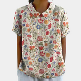 Printed V-Neck Short Sleeve Blouse