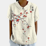 Printed V-Neck Short Sleeve Blouse