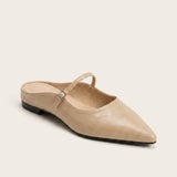 Women's Flat Leather-Look Closed-Toe Slip-On Mules