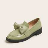 Women's Bow Detail Leather-Look Block Heel Loafers