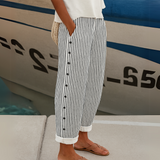 Striped Button Detail Cropped Trousers