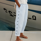 Striped Button Detail Cropped Trousers