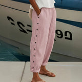 Striped Button Detail Cropped Trousers