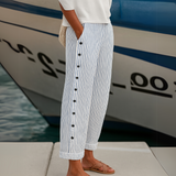 Striped Button Detail Cropped Trousers