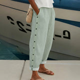 Striped Button Detail Cropped Trousers