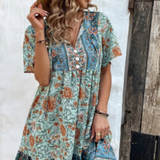 Printed V-Neck Tunic Mini Dress