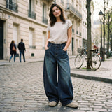 Women's High-Rise Embroidered Patchwork Baggy Jeans