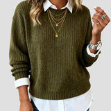 Casual Knit Sweater with Built-in Shirt Collar for Women