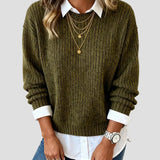 Casual Knit Sweater with Built-in Shirt Collar for Women
