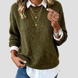 Casual Knit Sweater with Built-in Shirt Collar for Women