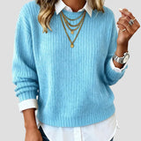 Casual Knit Sweater with Built-in Shirt Collar for Women