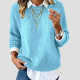 Casual Knit Sweater with Built-in Shirt Collar for Women