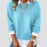 Casual Knit Sweater with Built-in Shirt Collar for Women