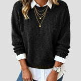 Casual Knit Sweater with Built-in Shirt Collar for Women