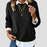 Casual Knit Sweater with Built-in Shirt Collar for Women