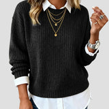 Casual Knit Sweater with Built-in Shirt Collar for Women
