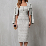 Women's Plaid Midi Dress and Cropped Blazer Set