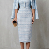 Women's Plaid Midi Dress and Cropped Blazer Set