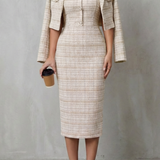 Women's Plaid Midi Dress and Cropped Blazer Set