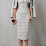 Women's Plaid Midi Dress and Cropped Blazer Set