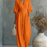 Belted V-Neck Wide Leg Jumpsuit