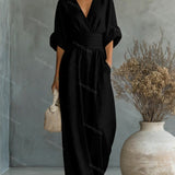 Belted V-Neck Wide Leg Jumpsuit