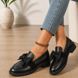 Women's Bow Detail Leather-Look Block Heel Loafers