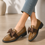 Women's Bow Detail Leather-Look Block Heel Loafers