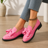 Women's Bow Detail Leather-Look Block Heel Loafers