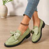 Women's Bow Detail Leather-Look Block Heel Loafers