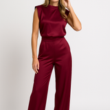 Sleeveless Satin-Look Wide-Leg Jumpsuit