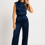 Sleeveless Satin-Look Wide-Leg Jumpsuit