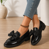 Women's Bow Detail Leather-Look Block Heel Loafers
