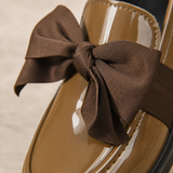 Women's Bow Detail Leather-Look Block Heel Loafers